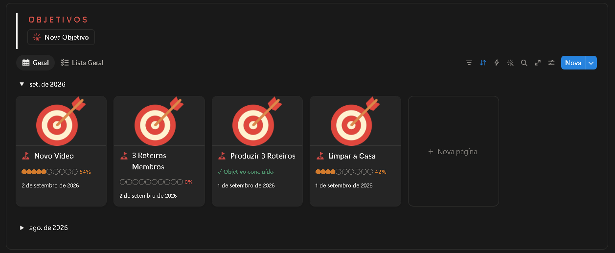 Sistema de objetivos e progresso do OMEGA